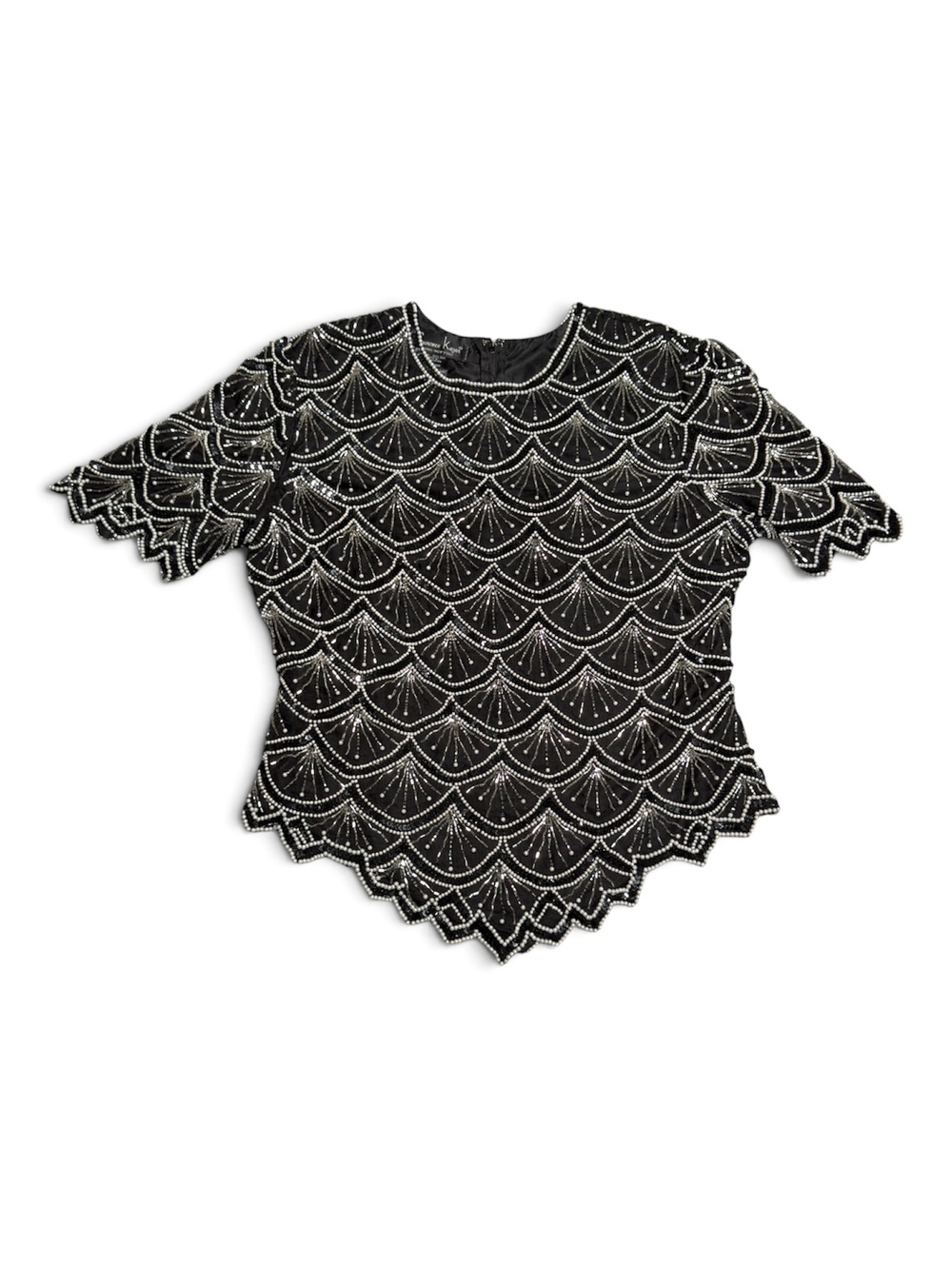 Vintage Laurence Kazar Black Silk Beaded Top XL